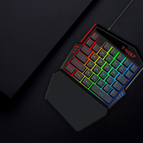 T-WOLF T19 Wired One-handed Gaming Keyboard 35 Key Colorful RGB Backlight Ergonomic Design Keyboard for Android/Windows/IOS