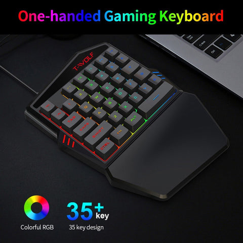 T-WOLF T19 Wired One-handed Gaming Keyboard 35 Key Colorful RGB Backlight Ergonomic Design Keyboard for Android/Windows/IOS