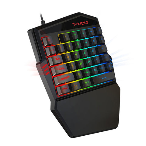 T-WOLF T19 Wired One-handed Gaming Keyboard 35 Key Colorful RGB Backlight Ergonomic Design Keyboard for Android/Windows/IOS