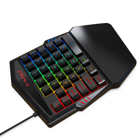 T-WOLF T19 Wired One-handed Gaming Keyboard 35 Key Colorful RGB Backlight Ergonomic Design Keyboard for Android/Windows/IOS