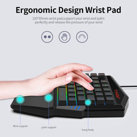 T-WOLF T19 Wired One-handed Gaming Keyboard 35 Key Colorful RGB Backlight Ergonomic Design Keyboard for Android/Windows/IOS