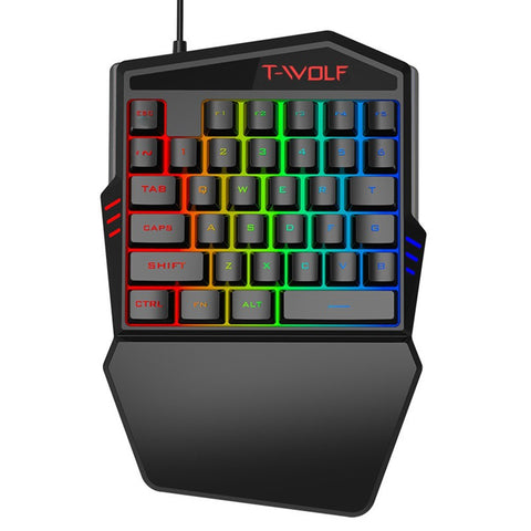 T-WOLF T19 Wired One-handed Gaming Keyboard 35 Key Colorful RGB Backlight Ergonomic Design Keyboard for Android/Windows/IOS