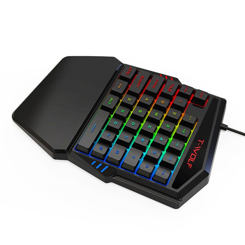 T-WOLF T19 Wired One-handed Gaming Keyboard 35 Key Colorful RGB Backlight Ergonomic Design Keyboard for Android/Windows/IOS