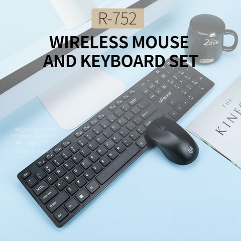 uFound R-752 Mouse and Keyboard Combo 106 keys 2.4G Transmission Keyboard + Wireless Mouse 1200DPI for Business Office Black