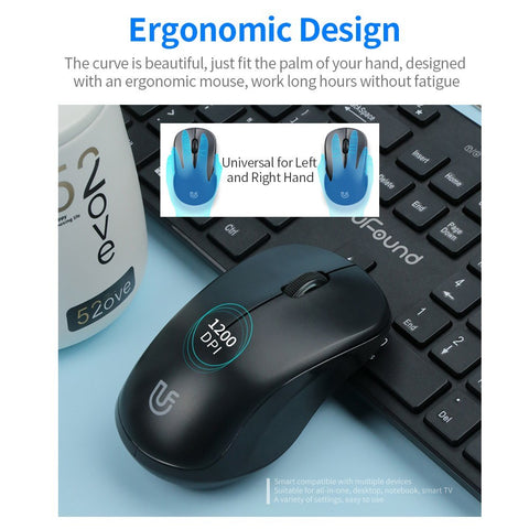 uFound R-752 Mouse and Keyboard Combo 106 keys 2.4G Transmission Keyboard + Wireless Mouse 1200DPI for Business Office Black