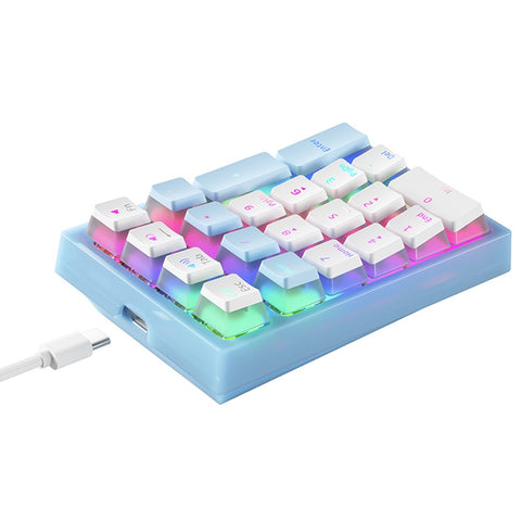 iBlancod K10 21 Keys Wired Mechanical Numeric Keyboard RGB Backlight Effect Mechanical Yellow Switches Pudding Keycaps Blue