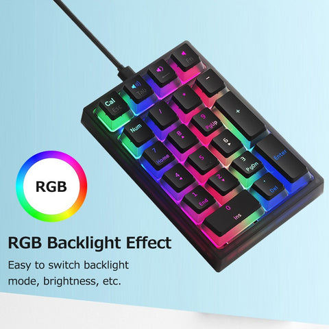 iBlancod K10 21 Keys Wired Mechanical Numeric Keyboard RGB Backlight Effect Mechanical Yellow Switches Pudding Keycaps Blue