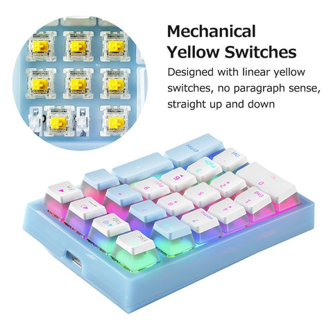 iBlancod K10 21 Keys Wired Mechanical Numeric Keyboard RGB Backlight Effect Mechanical Yellow Switches Pudding Keycaps Blue