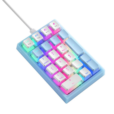 iBlancod K10 21 Keys Wired Mechanical Numeric Keyboard RGB Backlight Effect Mechanical Yellow Switches Pudding Keycaps Blue