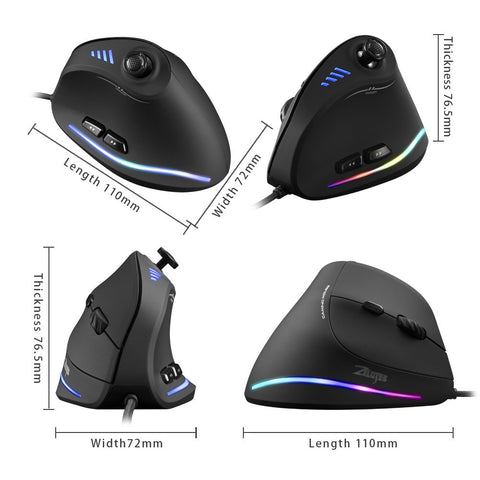 Zelotes C-18 Vertical Wired Gaming Mouse 11 Programmable Buttons Adjustable 10000DPI Laser Engine RGB Light Belt 128KB On-board Memory