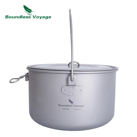 Boundless Voyage Titanium Pot Camping Cookware Hanging Soup Pot with Lid Outdoor Cooking Kit Lightweight Kitchen Ware Tableware