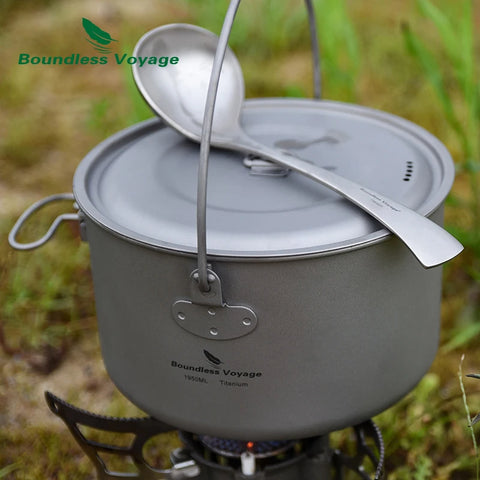 Boundless Voyage Titanium Pot Camping Cookware Hanging Soup Pot with Lid Outdoor Cooking Kit Lightweight Kitchen Ware Tableware