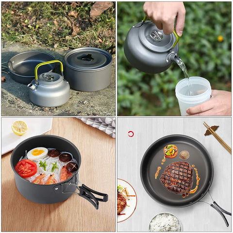 Camping Cookware Set Aluminum Nonstick Portable Outdoor Tableware  Kettle Pot Cookset Cooking Pan Bowl for Hiking BBQ Picnic