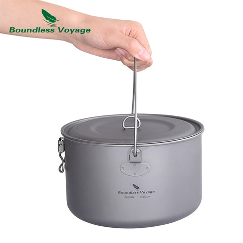 Boundless Voyage Titanium Pot Camping Cookware Hanging Soup Pot with Lid Outdoor Cooking Kit Lightweight Kitchen Ware Tableware