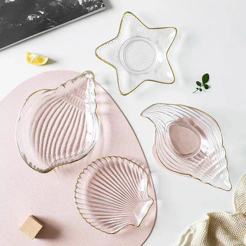 1PCS Nordic Phnom Penh Glass Fruit Plate Snack Jewelry Storage  Marine Style Salad Bowl Shell Starfish Scallop Tray Conch Bowl