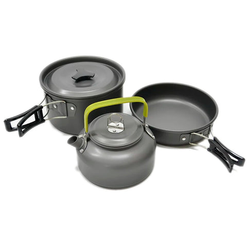 Ultra-light Aluminum Alloy Camping Cookware Utensils Outdoor Cooking Teapot Picnic Tableware Kettle Pot Frying Pan 3pcs/Set