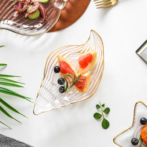 1PCS Nordic Phnom Penh Glass Fruit Plate Snack Jewelry Storage  Marine Style Salad Bowl Shell Starfish Scallop Tray Conch Bowl