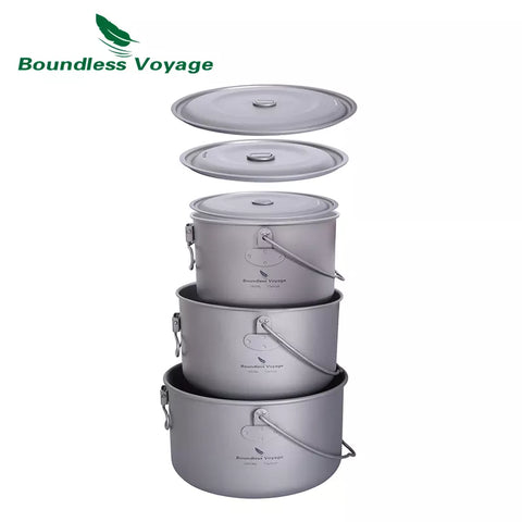 Boundless Voyage Titanium Pot Camping Cookware Hanging Soup Pot with Lid Outdoor Cooking Kit Lightweight Kitchen Ware Tableware