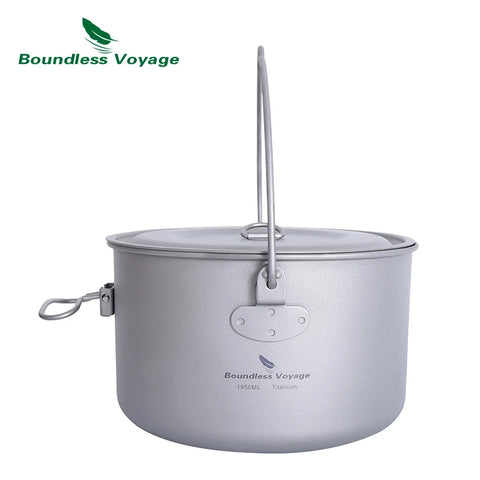 Boundless Voyage Titanium Pot Camping Cookware Hanging Soup Pot with Lid Outdoor Cooking Kit Lightweight Kitchen Ware Tableware