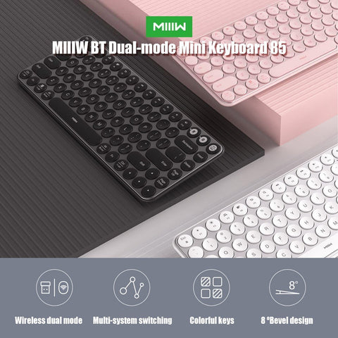 MIIIW Mini BT Dual Mode Keyboard 85 Keys 2.4GHz Multi Device Keyboard Wireless Keyboard