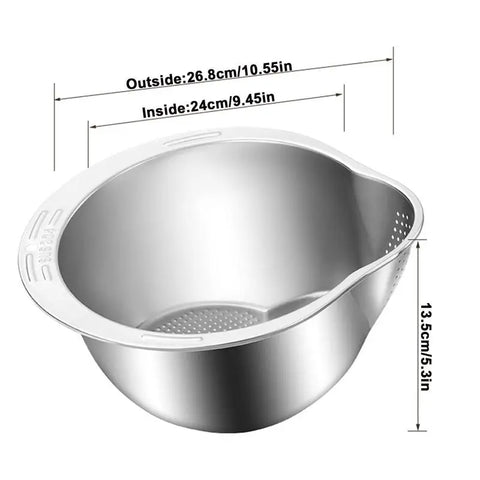 Rice Washing Bowl 304 Stainless Steel Vegetable Strainer Inclined Mouth Large Thicken Rice Rinsing BowlFruit Washer For Soybean