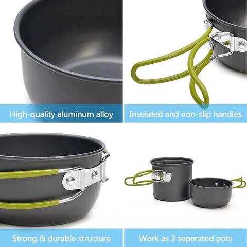 Portable Camping Cookware Set Outdoor Pot Mini Gas Stove Sets Nature Hike Picnic Cooking Set With Foldable Spoon Fork Knife