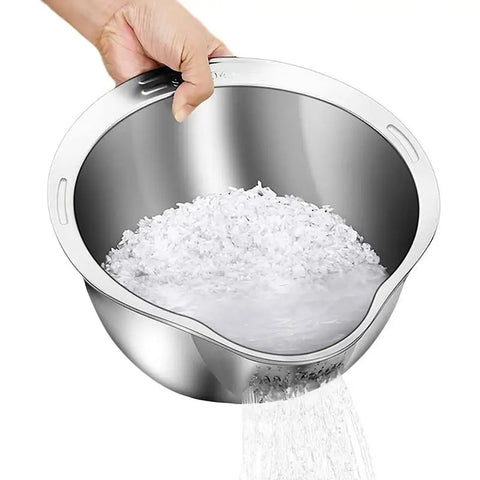 Rice Washing Bowl 304 Stainless Steel Vegetable Strainer Inclined Mouth Large Thicken Rice Rinsing BowlFruit Washer For Soybean