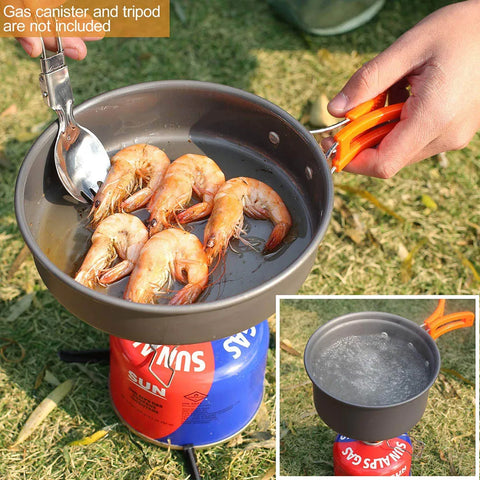 Aluminum Outdoor Camping Cookware Set with Mesh Bag Folding Cookset Camping Kitchen Cooking Teapot and Pans Equipment