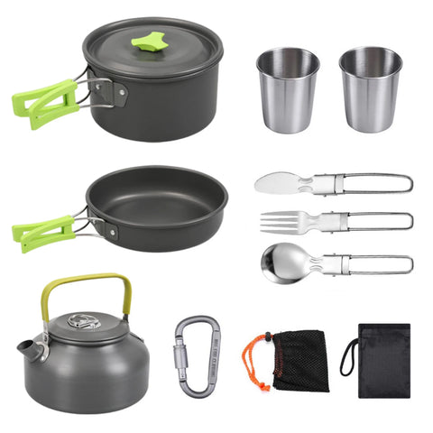 Camping Cookware Kit Outdoor Aluminum Lightweight Equipment Camping Cooking Kit For Traveling Trekking Hiking Supplies