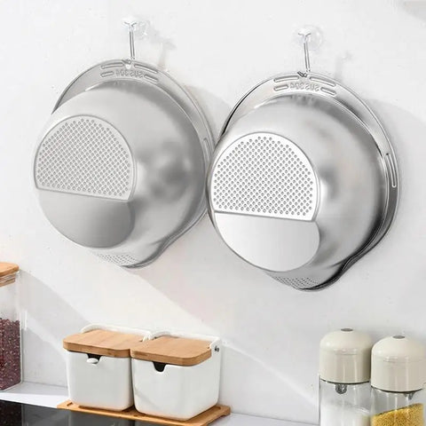 Stainless Steel Rice Washer Strainer Bowl Multifunctional Rice Panning Strainer Basket Sink Drain Thicken Large Rice Washer Bowl