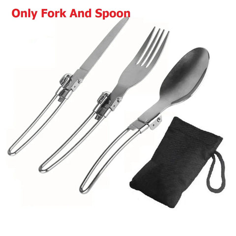 Portable Camping Cookware Set Outdoor Pot Mini Gas Stove Sets Nature Hike Picnic Cooking Set With Foldable Spoon Fork Knife