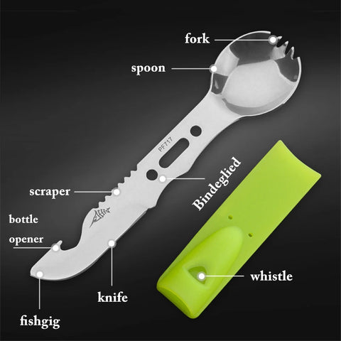 Multifunctional Camping Cookware Spoon Fork Bottle Opener Portable Tool Safety & Survival Durable Stainless Steel Survival Kit