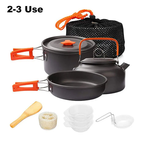 Camping Cooking Set Outdoor Aluminum Lightweight Equipment Camping Cookware Kit For Traveling Trekking Hiking Supplies