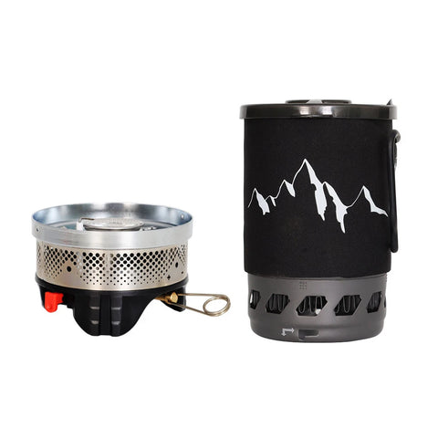 Outdoor Camping Cookware Alumina Pot and Furnace Set Portable Saving Fuel Stoves Windproof 0.9L Scale Inside Pot GasStove Kit