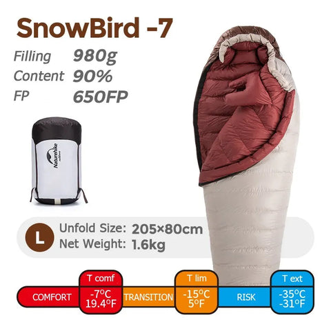 Naturehike Winter Mummy Duck Down Ultralight Camping Sleeping Bags 4 Seaon Hiking Waterproof Nylon Snowbird Travel Sleeping Bag