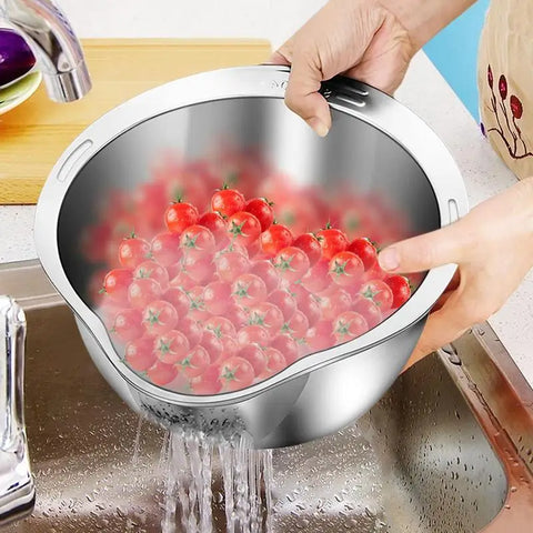 Stainless Steel Rice Washer Strainer Bowl Multifunctional Rice Panning Strainer Basket Sink Drain Thicken Large Rice Washer Bowl