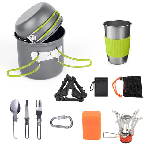 Camping Cookware Mess Kit 1-2 Person Portable Pot and Pan Set Camping Equipment Versatile Camping Cookware Set for Hiking Picnic