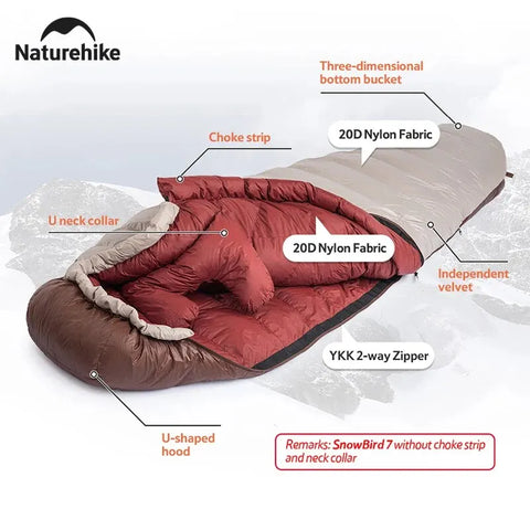 Naturehike Winter Mummy Duck Down Ultralight Camping Sleeping Bags 4 Seaon Hiking Waterproof Nylon Snowbird Travel Sleeping Bag