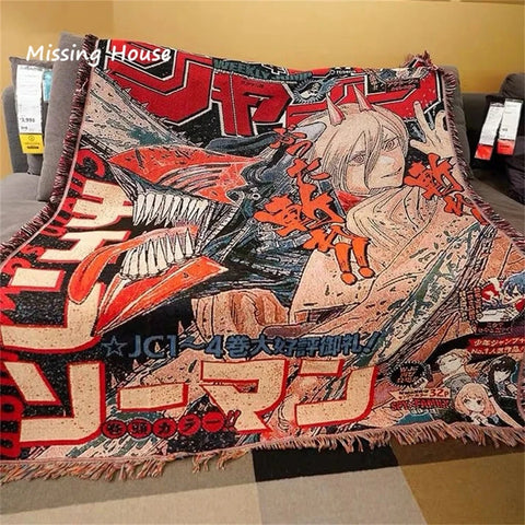 Jujutsu Kaisen Anime Throw Towel Woven Blanket Tapestry Bedspread Outdoor Camp Beach Towels Sofa Chair Cover Mat Rug Tassel