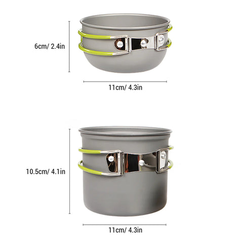 Camping Cookware Mess Kit 1-2 Person Portable Pot and Pan Set Camping Equipment Versatile Camping Cookware Set for Hiking Picnic