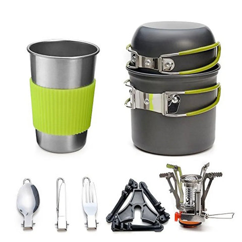 Portable Camping Cookware Set Outdoor Pot Mini Gas Stove Sets Nature Hike Picnic Cooking Set With Foldable Spoon Fork Knife