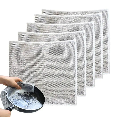 Silver Dishes Cleaning Cloth Multipurpose Strong Absorbent Wire Dish Towels Cleaning Rags Dishwashing Cloths  For House Kitchen