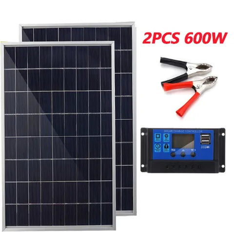 300W 12V Solar Panel Kit 600W Solar Panel 100A Controller USB Port Portable Solar Battery Charger  for Outdoor Camping Mobile RV