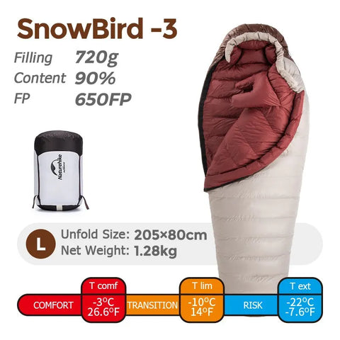 Naturehike Winter Mummy Duck Down Ultralight Camping Sleeping Bags 4 Seaon Hiking Waterproof Nylon Snowbird Travel Sleeping Bag