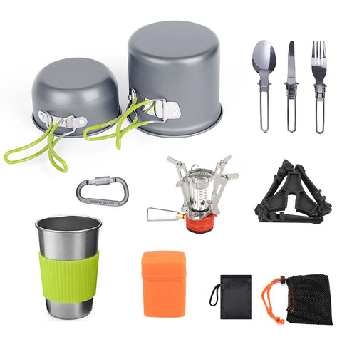 Camping Cookware Mess Kit 1-2 Person Portable Pot and Pan Set Camping Equipment Versatile Camping Cookware Set for Hiking Picnic