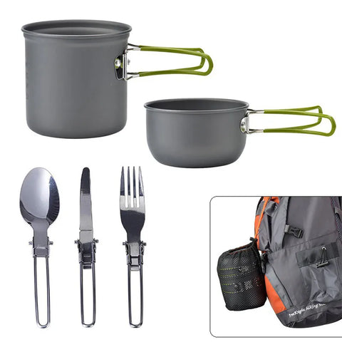 Camping Cookware Utensils Ultralight Aluminum Nonstick Outdoor Tableware Set Hiking Picnic Camping Tableware Pot Pan 1-2 Persons