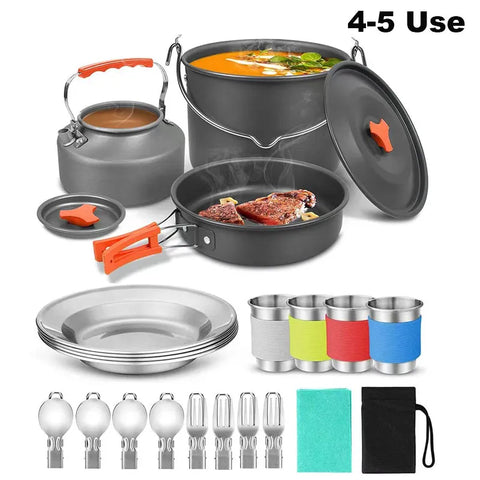 Camping Cooking Set Outdoor Aluminum Lightweight Equipment Camping Cookware Kit For Traveling Trekking Hiking Supplies