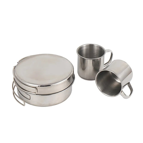 8PCS Camping Cookware Kit Portable Lightweight Stainless Steel Cooking Pot Pan Set with Plates Cups for Outdoor Picnic Hiking