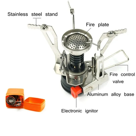 Portable Camping Cookware Set Outdoor Pot Mini Gas Stove Sets Nature Hike Picnic Cooking Set With Foldable Spoon Fork Knife