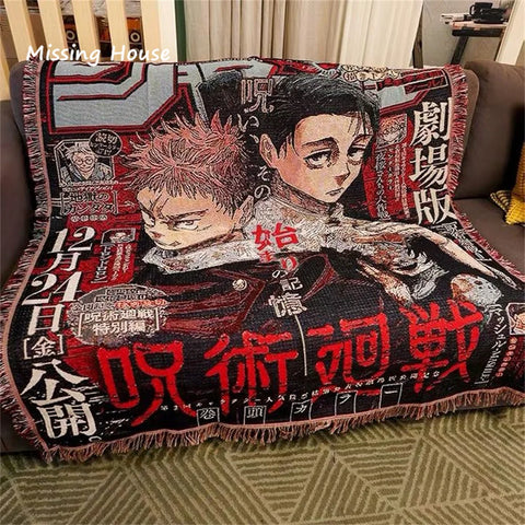 Jujutsu Kaisen Anime Throw Towel Woven Blanket Tapestry Bedspread Outdoor Camp Beach Towels Sofa Chair Cover Mat Rug Tassel